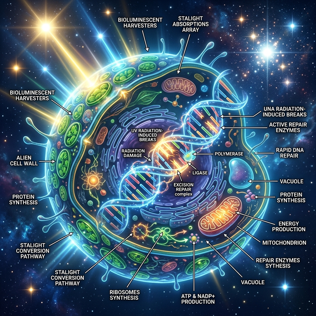 กลไกการรับพลังงานแสงอาทิตย์และซ่อมแซม DNA ของ Astrophage